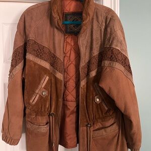 Vintage Winlit Brown Suede + Leather Jacket with Lace Accents